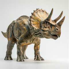 Fototapeta premium A realistic view of an adult dinosaur standing in profile against a plain background, captured with natural lighting.