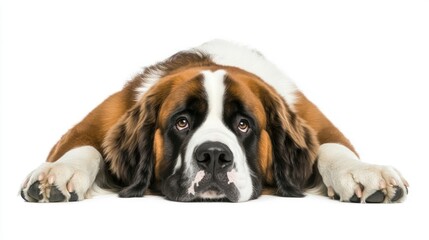 Obraz premium A Saint Bernard dog lying down with a relaxed expression.