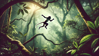 Agile Monkey Swinging in Lush Jungle Environment