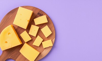 cheese cut into pieces on a wooden board