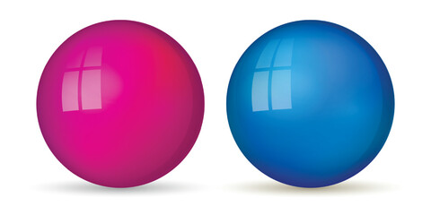 Set with glass colorful balls. Glossy realistic ball, 3D abstract vector illustration highlighted on a white background. Big metal bubble with shadow