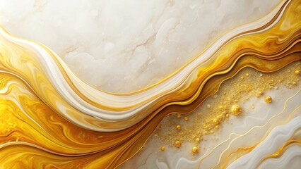 High angle abstract wave in warm gold and yellow colors watercolor and marble art