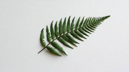 A single fern frond isolated on a white background.