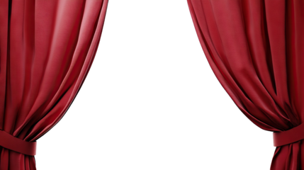 Elegant red curtains drawn to the sides, isolated on transparent cutout background