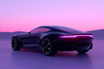 Stylish Electric Car with Futuristic Design and Neon Lighting in a Studio Setting