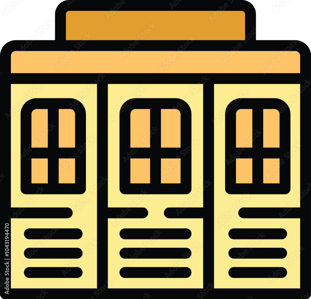 Poster simple vector icon of a building facade with arched windows, divided into three sections, and an emp