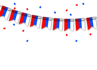 Obraz premium Russian flags garland white background with confetti