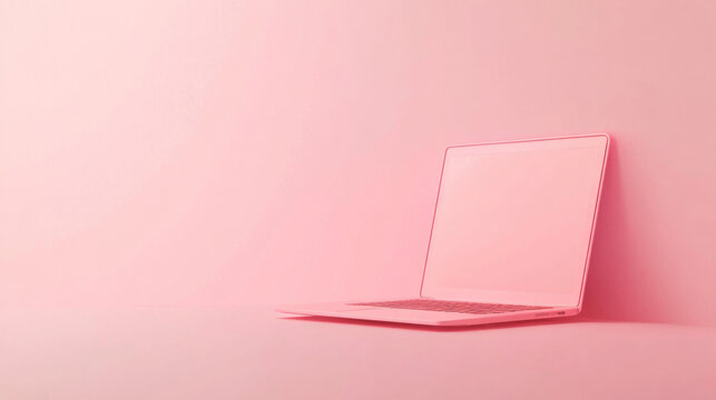 Laptop on solid color background with open screen, minimalistic style, copy space