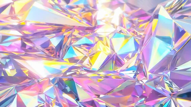 Abstract background with a reflective glass and crystal prism light rainbow surface shimmering in holographic colors