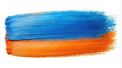 High angle blue and orange brush stroke isolated on white background colorful oil paint brush stroke