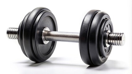 Naklejka premium High angle closeup of black dumbbell on white background