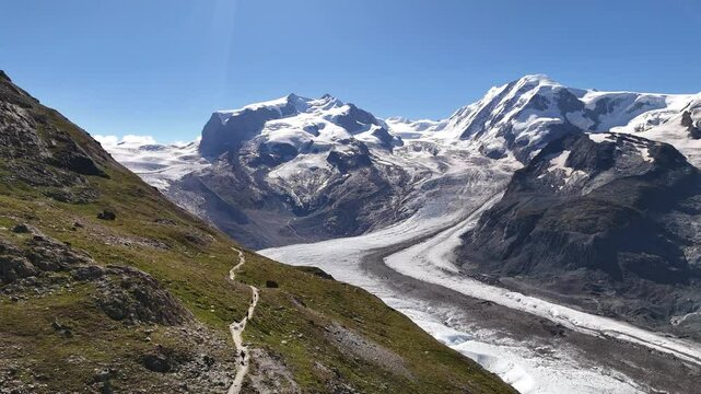 Aerial view of Dufourspitze and Monte Rosa massif in the Pennine Alps