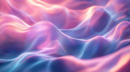 Obraz premium Abstract holographic waves of light in soft pastel hues of pink, cyan, and lavender, creating a futuristic glow