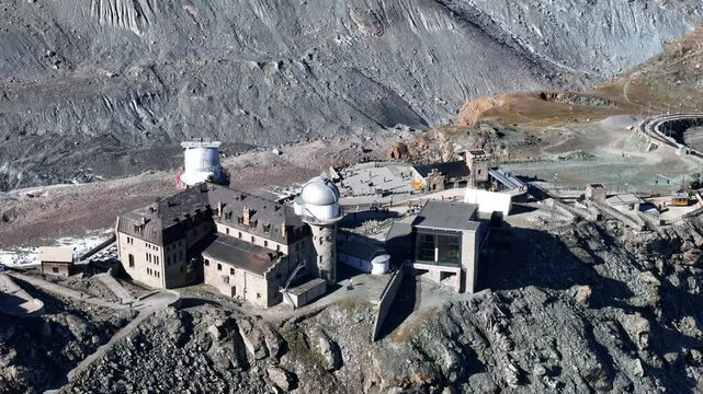 Aerial view of Gornergrat Observatory and train station in Switzerland