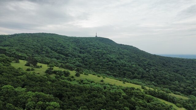 Zobor mountain in Nitra, Slovakia. Aerial drone photo.