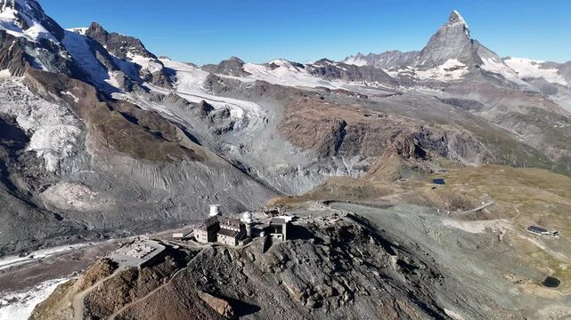 Aerial view of Gornergrat summit and Matterhorn mountain in Switzerland