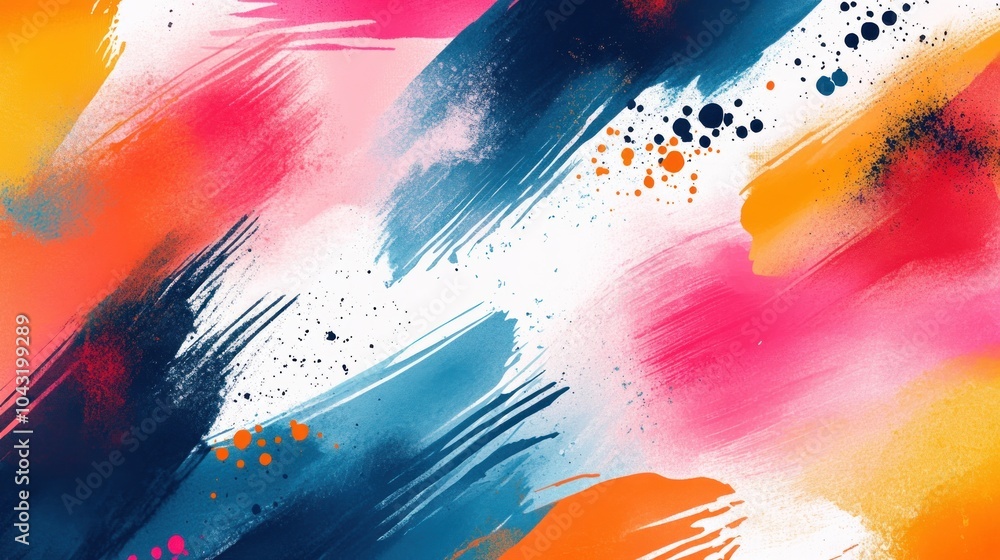 Poster creative brushstroke patterns in bold colors, blending smoothly with abstract watercolor splashes
