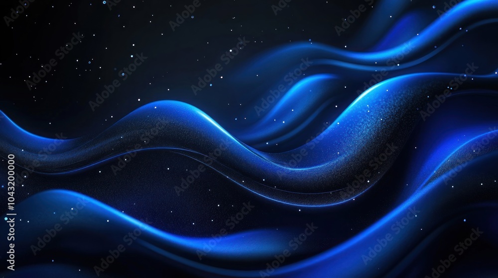 Wall mural rich black background with abstract dark blue swirling patterns and a faint glowing effect