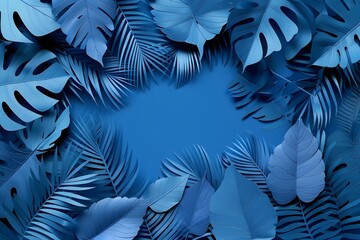 A group of tropical leaves on a blue background