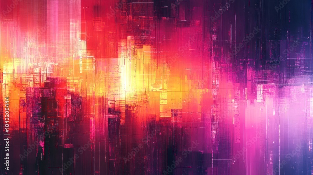 Poster abstract blend of vivid colors and digital glitch effects, creating a visually striking and modern b