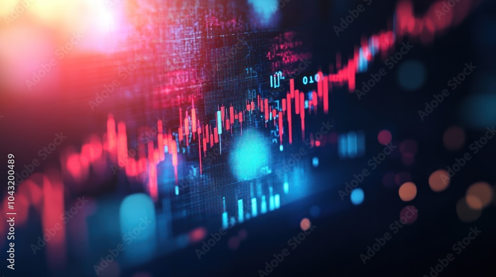 Poster abstract financial theme with soft focus stock charts and graphs overlaying a clean blue background