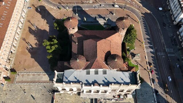 Drone shot of Palazzo Madama in Turin, Italy