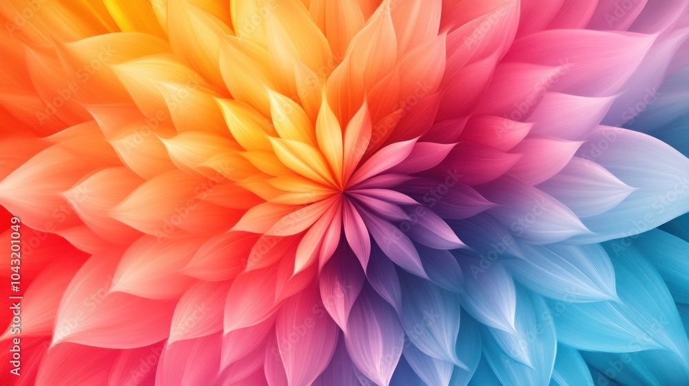 Poster gradient burst of colors from a central point creating a radial symmetry