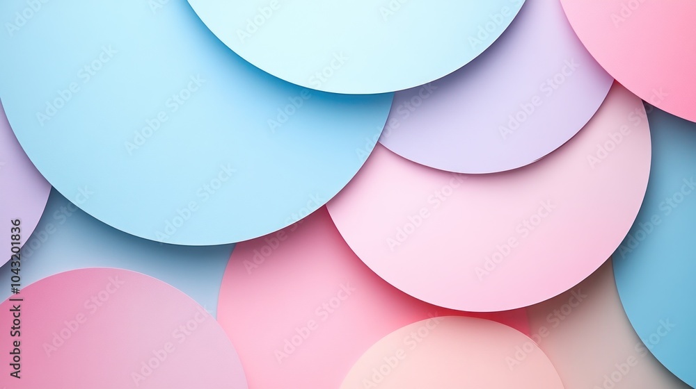 Poster abstract arrangement of overlapping circles in soft pastel colors, creating a harmonious geometric d