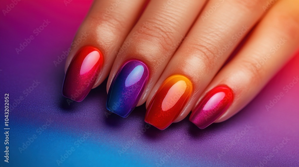 Poster bright rainbow gradient blending smoothly from red to violet with a high-gloss finish