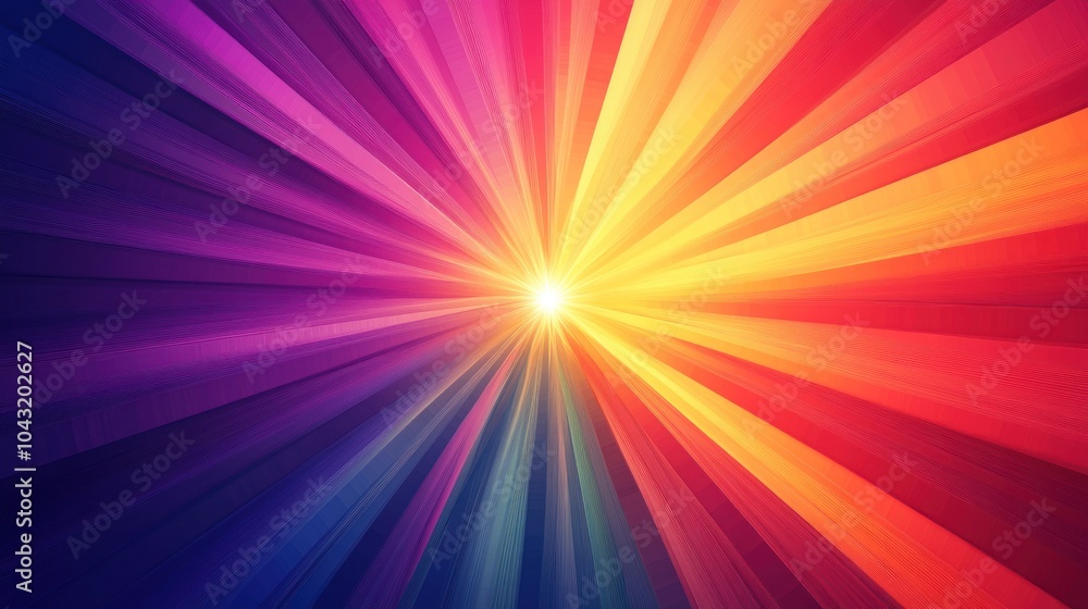 Poster gradient burst of colors from a central point creating a radial symmetry