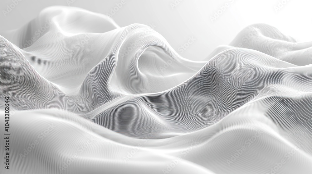 Poster gradient of soft grey and white with abstract, minimalist digital lines subtly flowing across