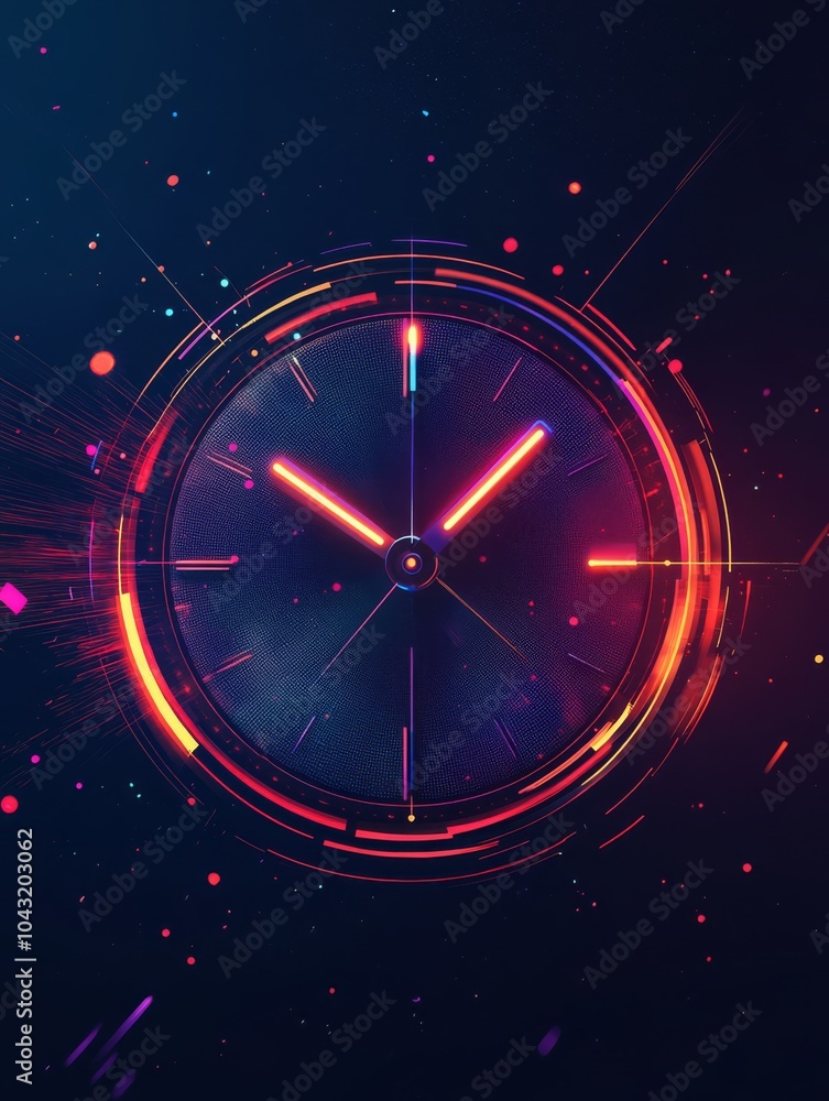 Poster cosmic clock: abstract neon clock design