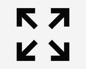 Expansion Expand Zoom In Enlarge Wide Corner Arrow Pointer Increase Stretch Magnify Enhance Full Screen Fullscreen Sign Icon Shape Outline Black White