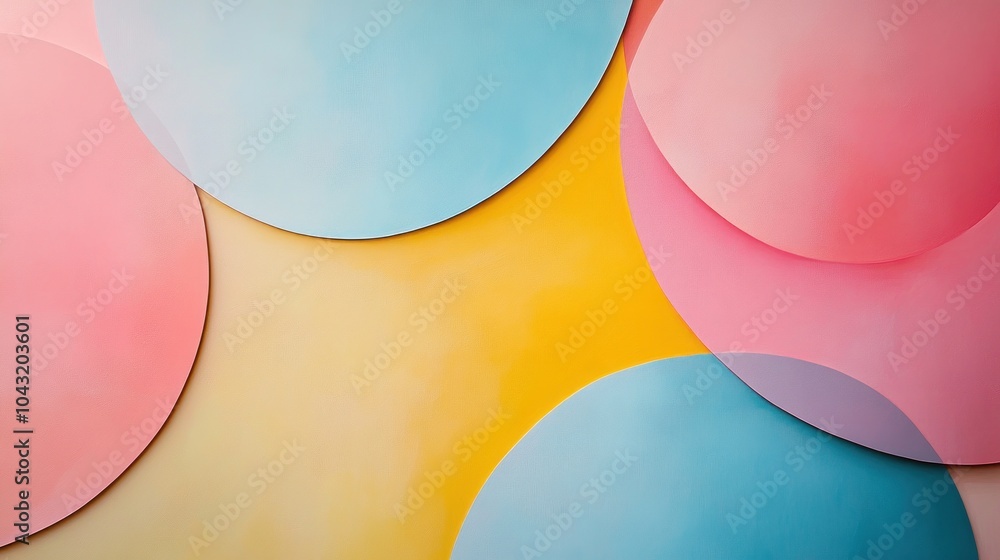 Poster abstract arrangement of overlapping circles in soft pastel colors, creating a harmonious geometric d