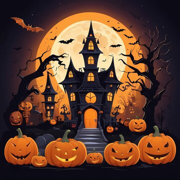 halloween background with pumpkin and bats