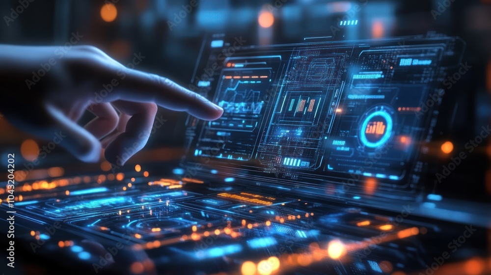 Aufkleber futuristic holographic interface elements with transparent digital screens and floating numbers