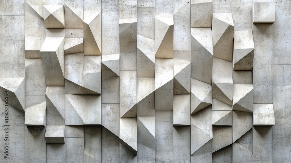 Poster layered geometric shapes in various shades of white creating depth and subtle shadows