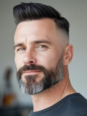 Obraz premium A man with a perfectly styled pompadour hairstyle and well-groomed beard