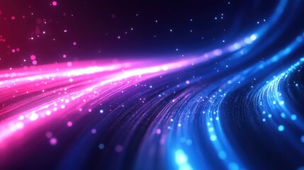 Obraz premium Midnight blue background with abstract digital lines glowing softly in neon blue and purple