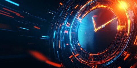 Time Flies: A mesmerizing abstract clock with neon streaks of light evokes a sense of urgency and the passage of time.  