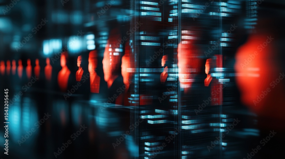 Poster abstract representation of figures in a digital environment with vibrant colors.