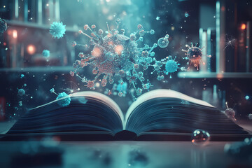 3D illustration of a large open book creatively transformed into medical technology and healthcare innovation