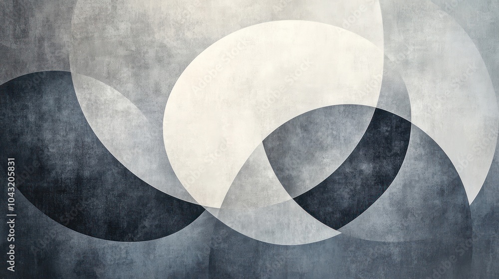 Poster abstract overlapping circles in light grey and white on a plain background, emphasizing simplicity