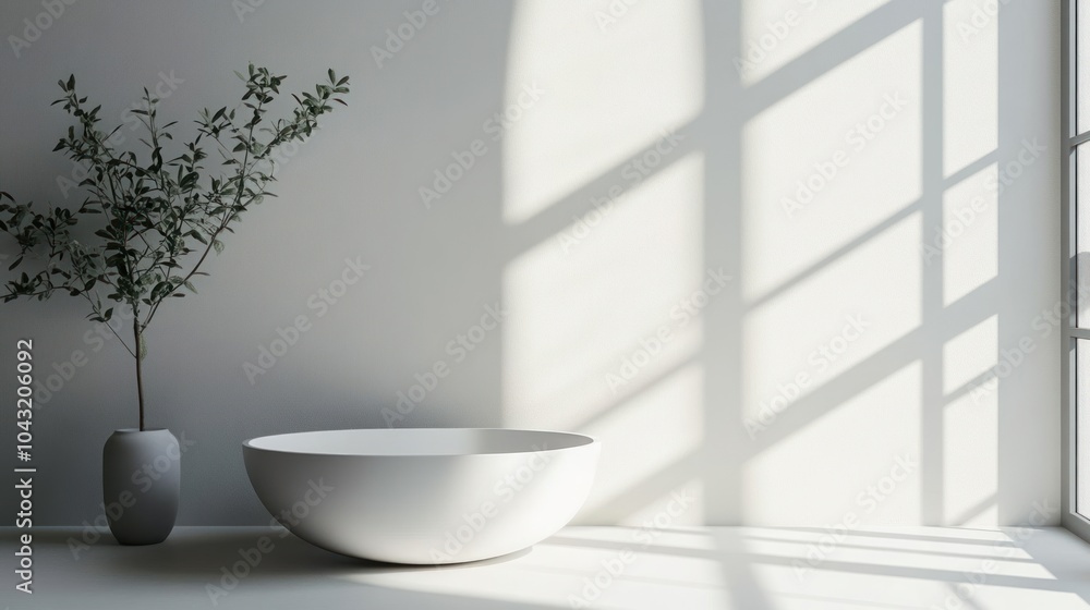 Poster clean white surface with faint shadow play creating a simple yet elegant effect