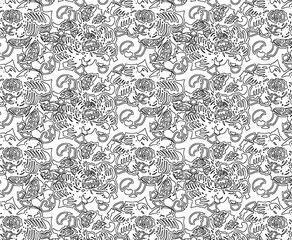 seamless abstract pattern digital illustration wrapping paper with graphic chaotic oriental hand drown colorful elements watercolor paint snowflakes fabric design print winter style