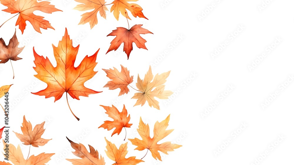 Wall mural autumnal tapestry: a vibrant watercolor pattern featuring maple leaves in various shades of orange, 