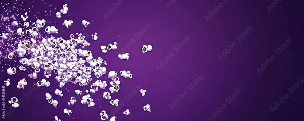 Poster a scattering of sparkling bubbles against a purple background, creating a vibrant visual effect.