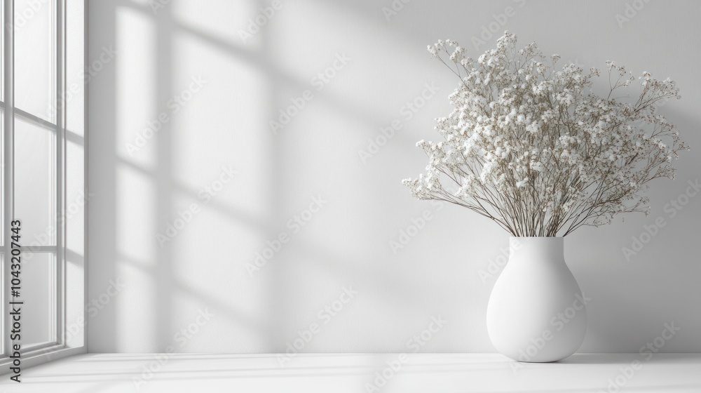 Poster minimalist white background with soft lighting and a gentle texture for depth