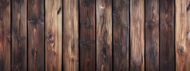 Naklejka premium A textured wooden wall made of varying shades of brown planks.