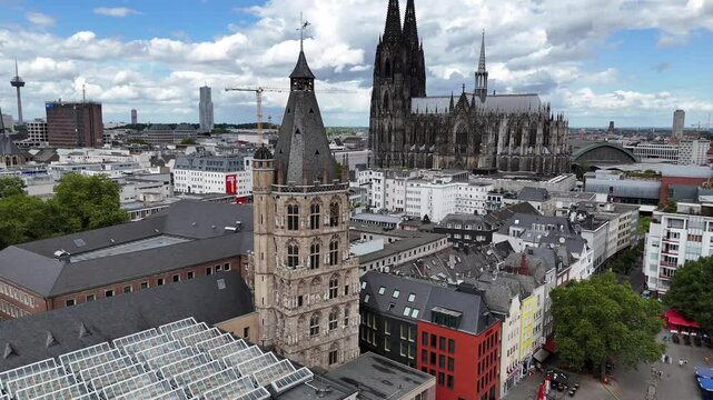 Aerial view of the Historic Town Hall in Cologne city (Koln), Germany